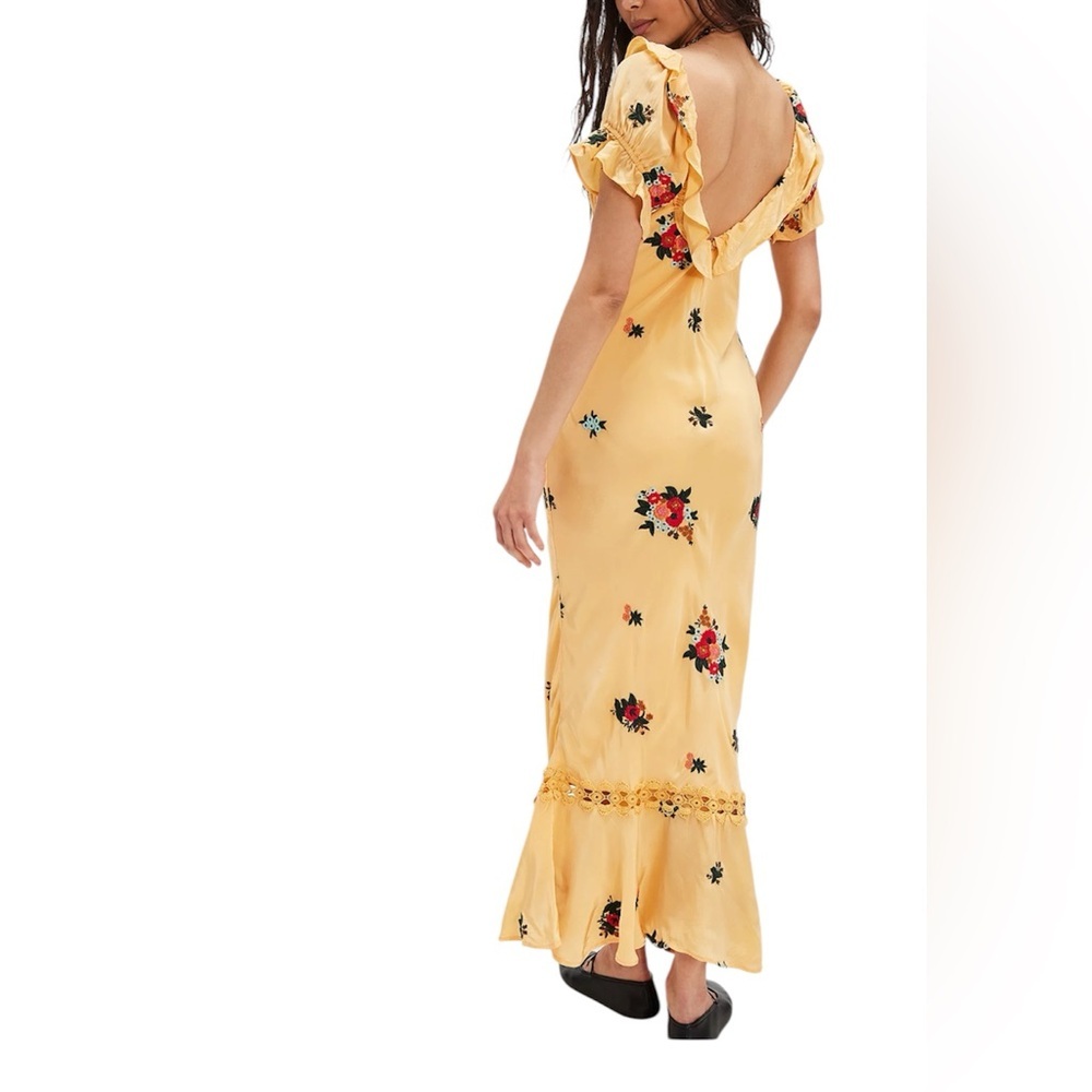 Free People Floral Embroidered Yellow  Santa Cruz Dress